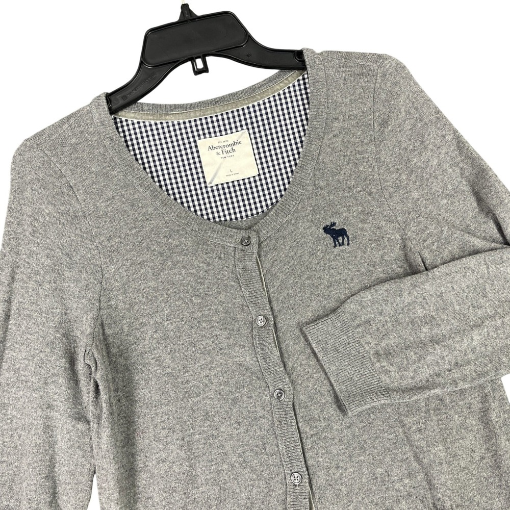 Abercrombie & Fitch Y2K Preppy Coquette Gingham‎ Trim Cardigan Sweater Women L